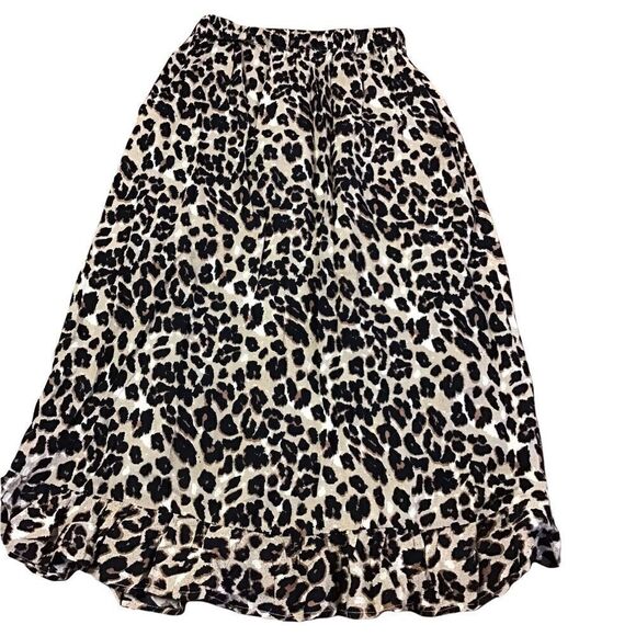 THML Leopard Print Asymmetrical Ruffle Midi Length Skirt - Picture 2 of 12